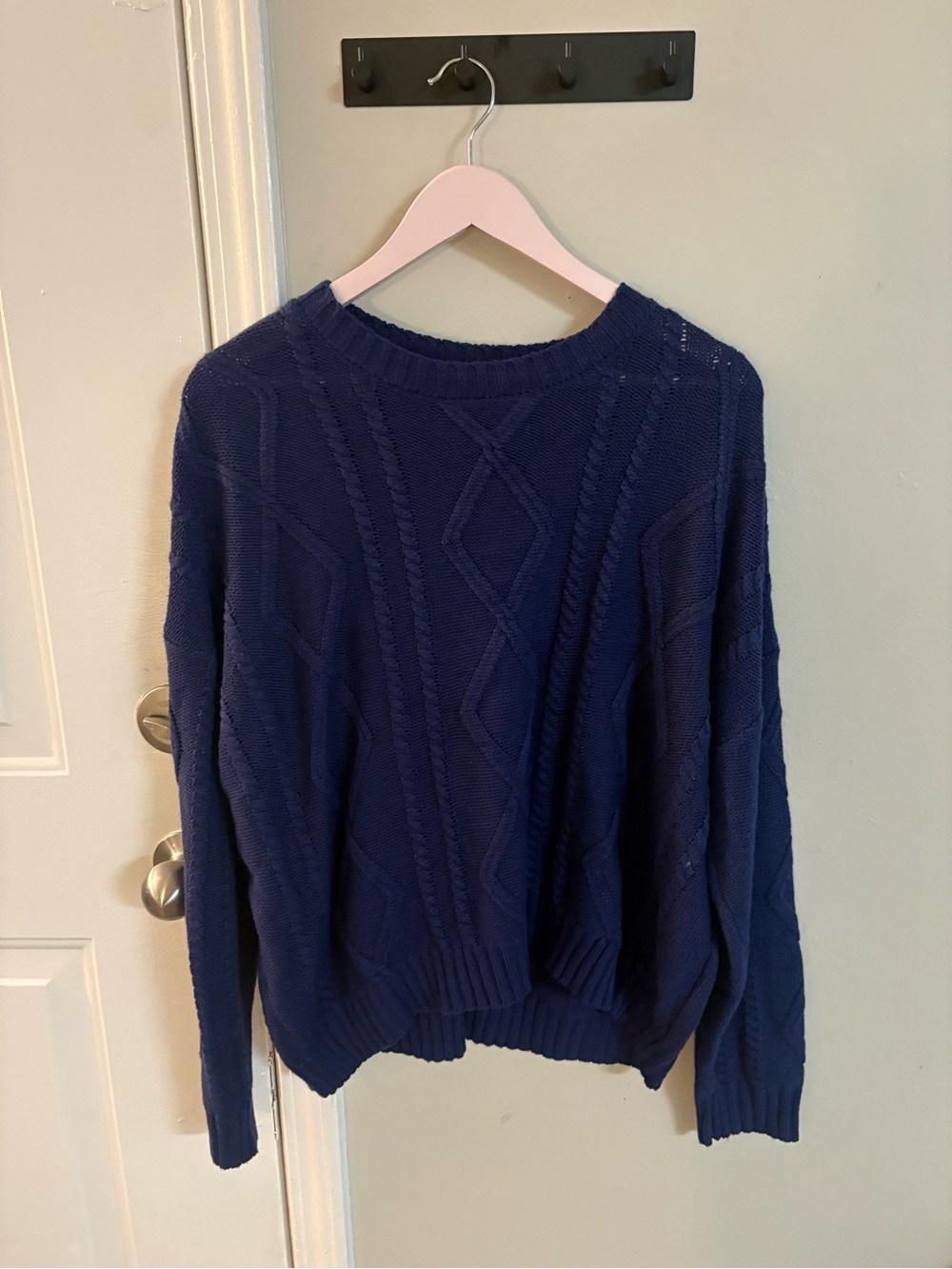 SHEIN Navy Blue Cable Knit Crewneck Sweater
